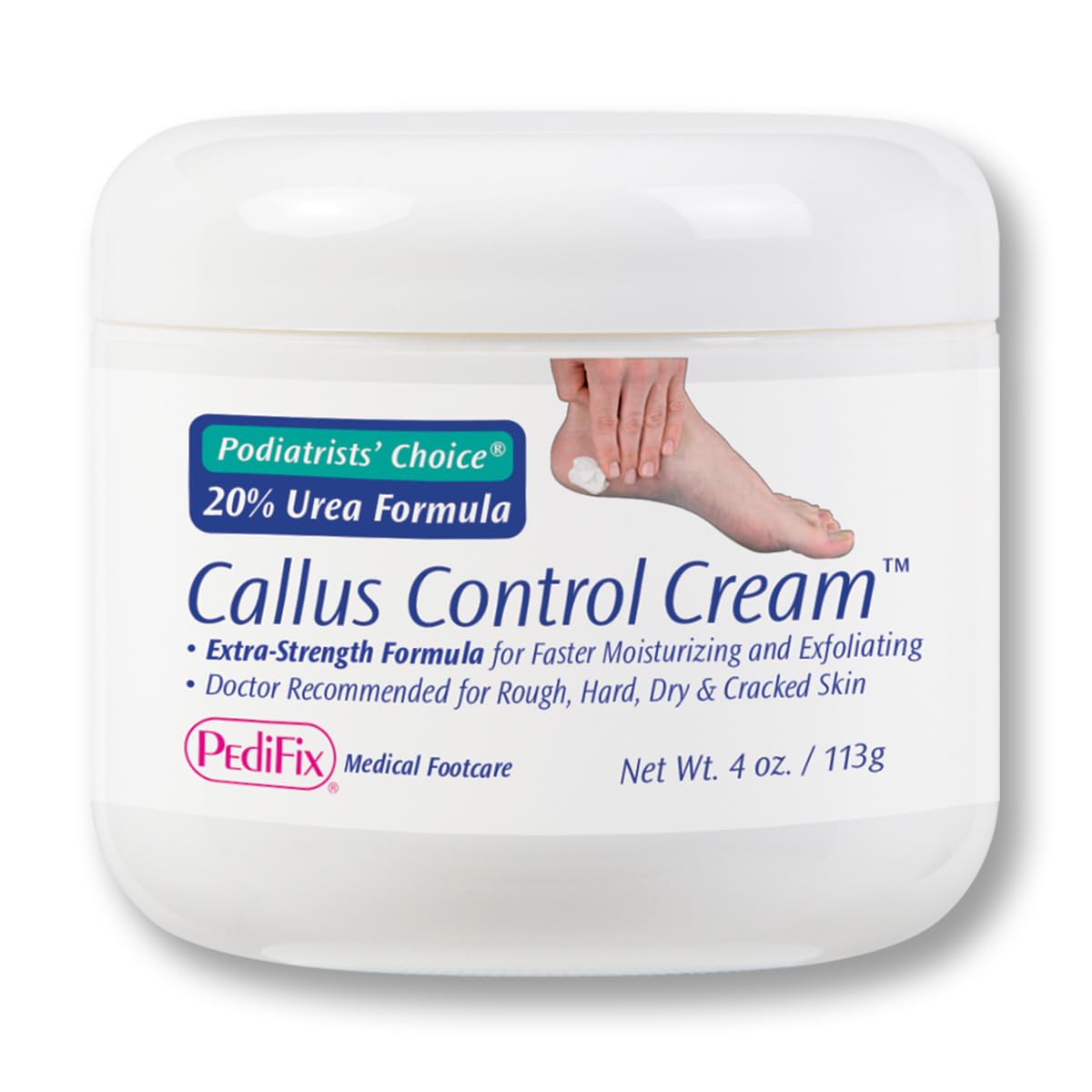 Pedifix jar front view showing brand and callus control cream benefits