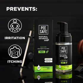 Pee Safe ingredients label detail highlighting tea tree and aloe benefits