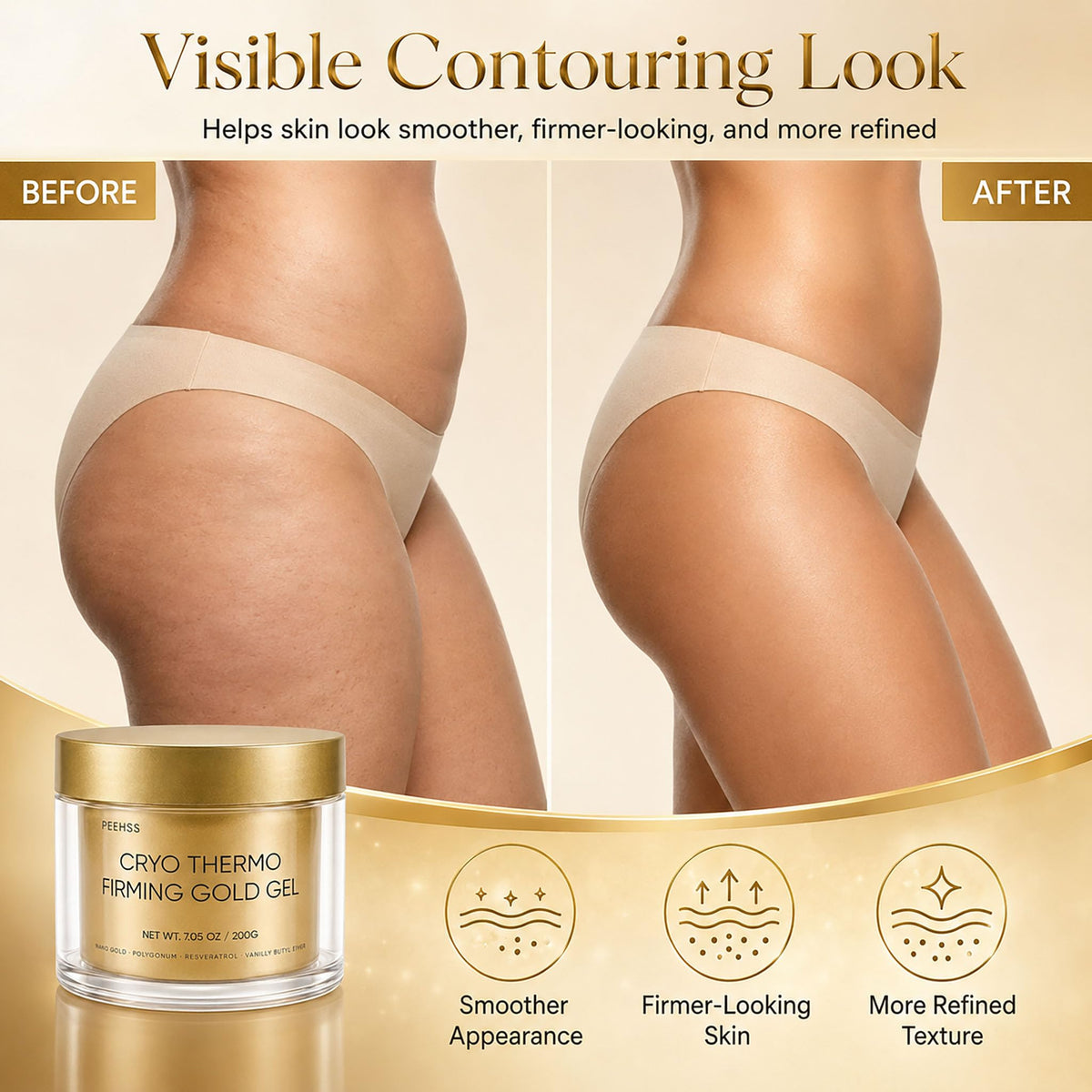 Applying Peehss gel to thigh to boost circulation and smoothness