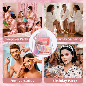 Peenice party table lifestyle scene showing guests enjoying spa favors together