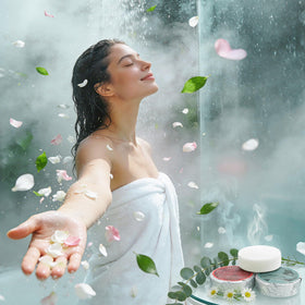 peepul relaxing bathroom lifestyle image illustrating a spa-like at-home benefit