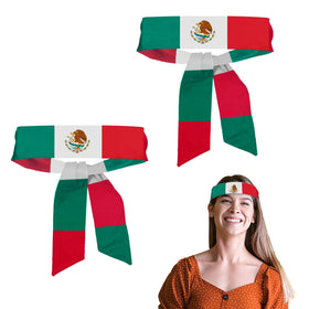 Pejlnd front view of Mexican flag headband showing tricolor and stripes, patriotic look