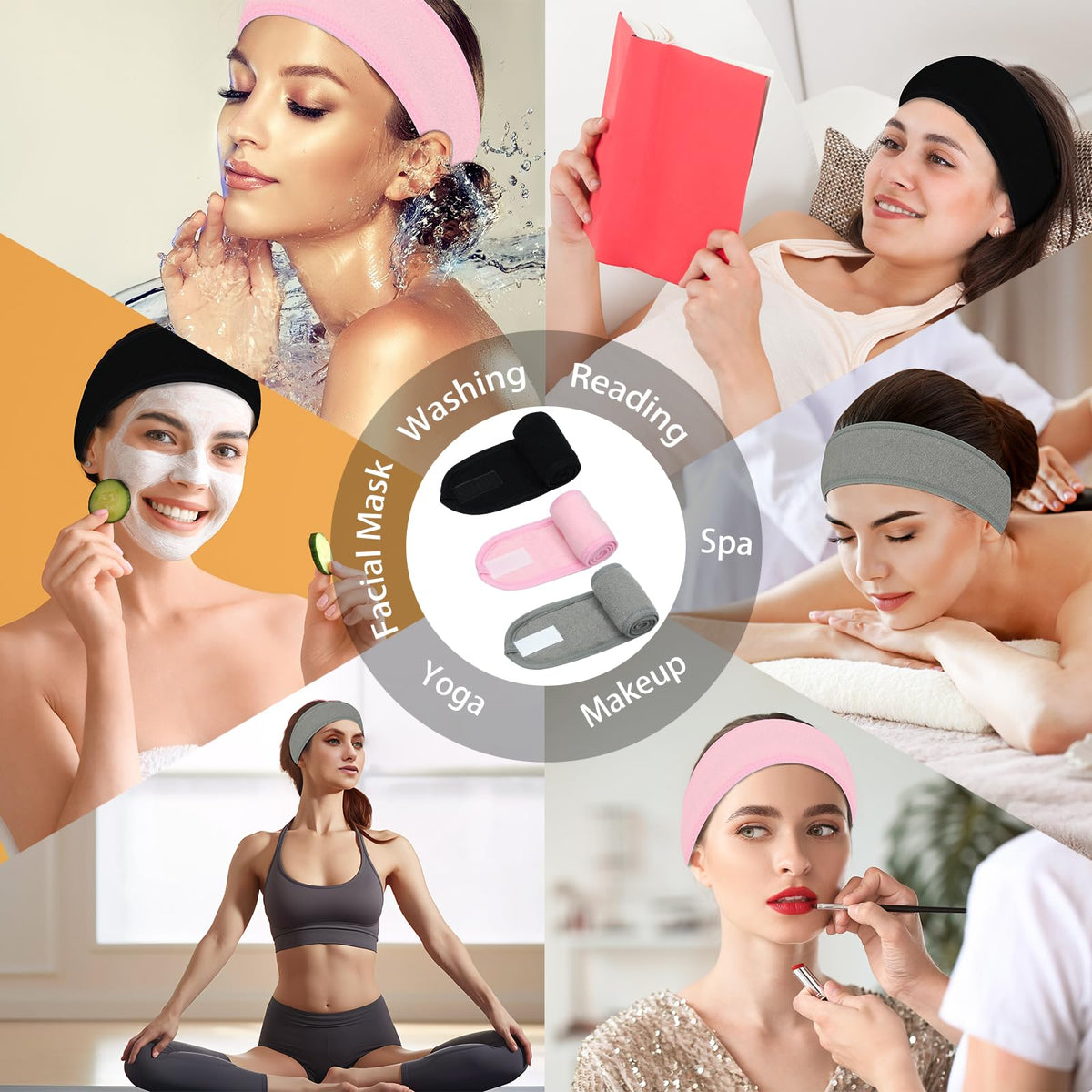 Pejnl headband worn during face wash keeping hair dry and comfortable