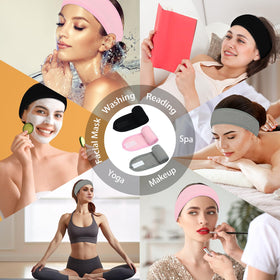 Pejnl headband worn during face wash keeping hair dry and comfortable