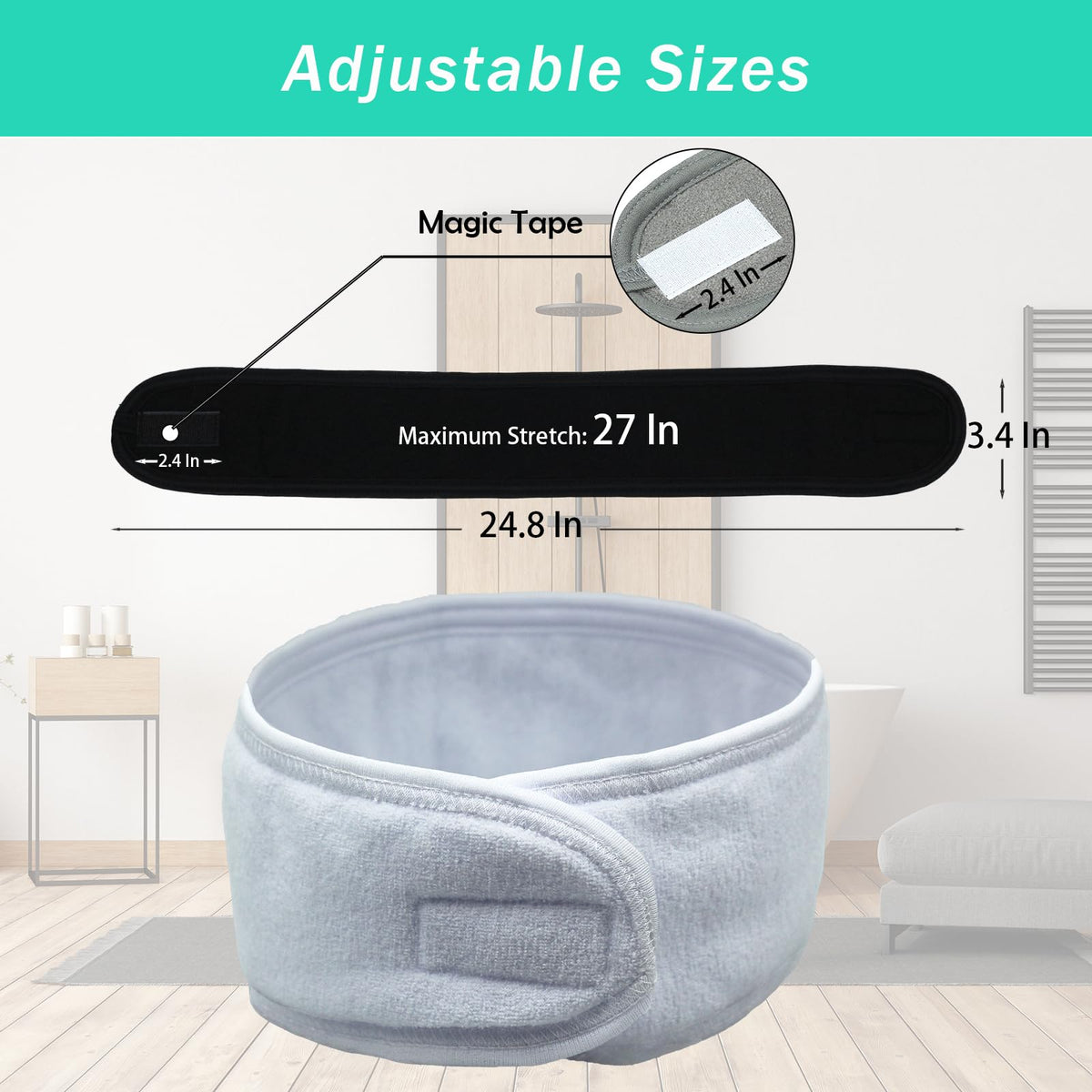 Pejnl headband beside a hand showing length and real-life scale