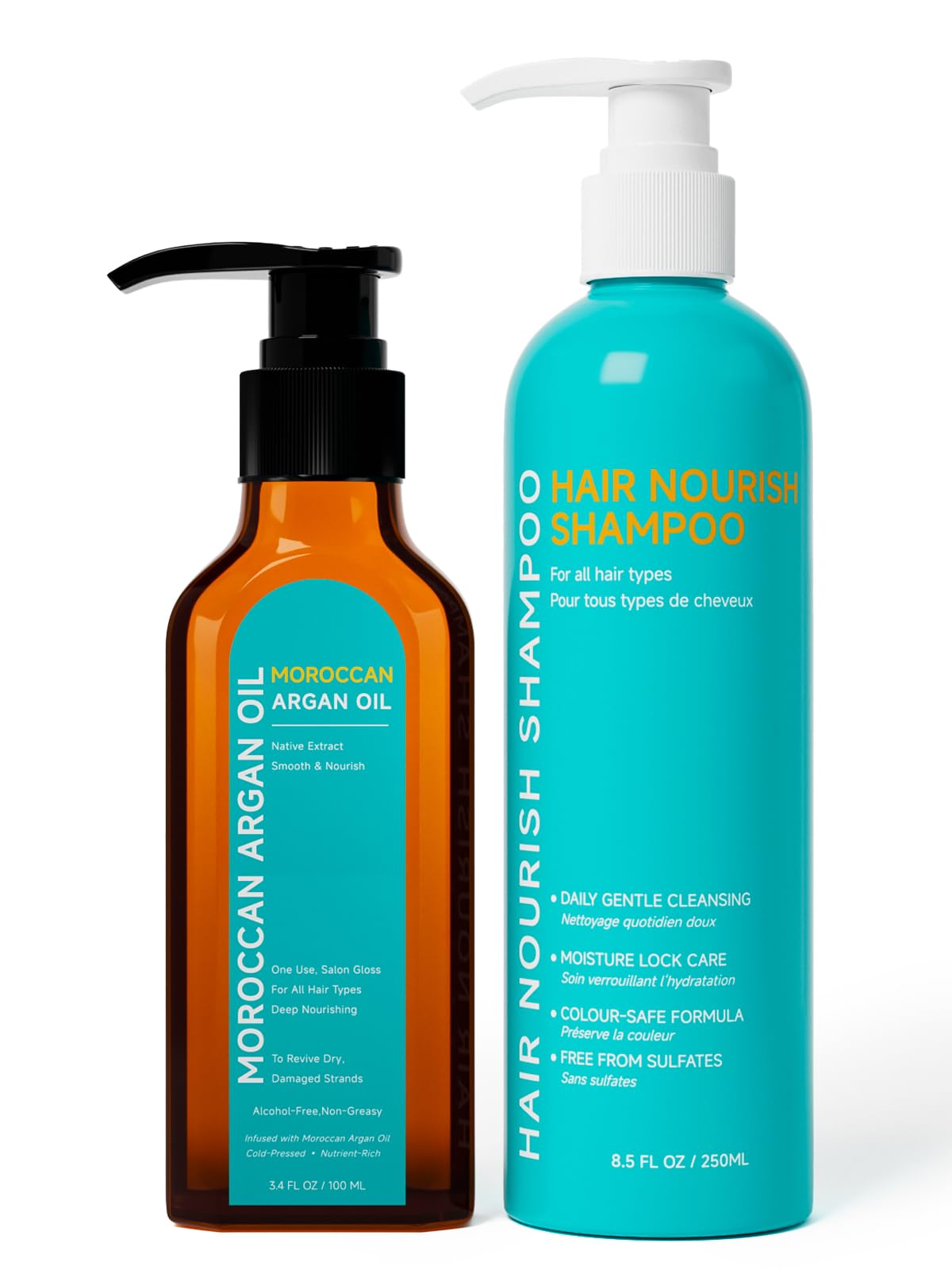 pekinly front packaging of argan oil set showing product pair and benefits