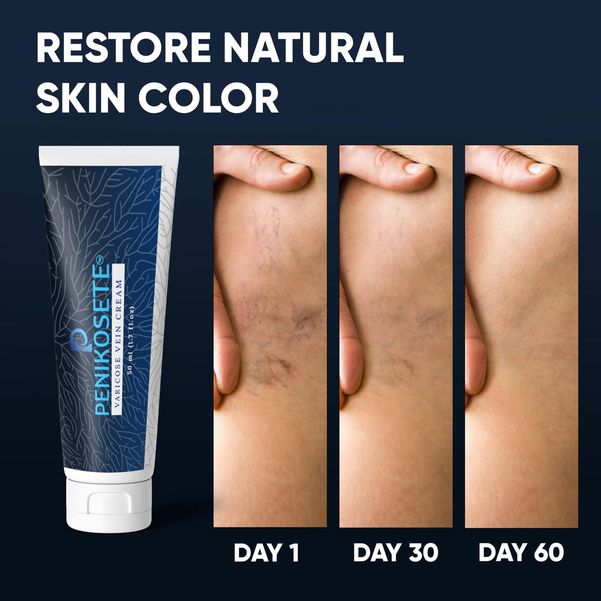 Applying PENIKOSETE with upward massage on legs to refresh and soothe benefit