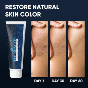 Applying PENIKOSETE with upward massage on legs to refresh and soothe benefit