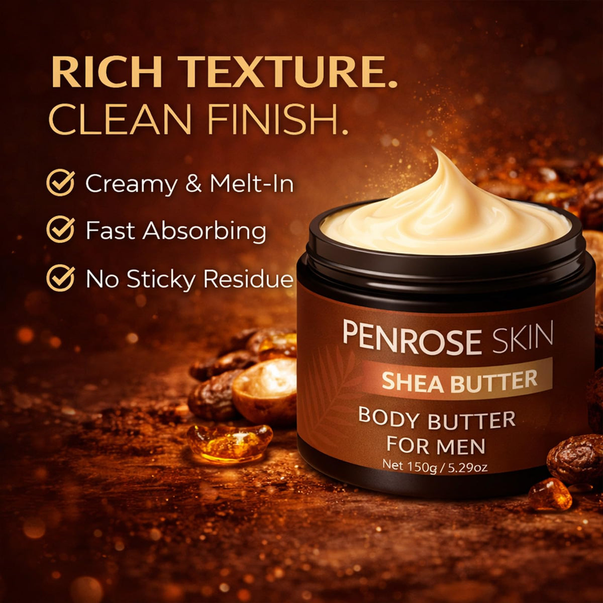 Penrose Skin ingredients display with shea cocoa coconut for deep hydration