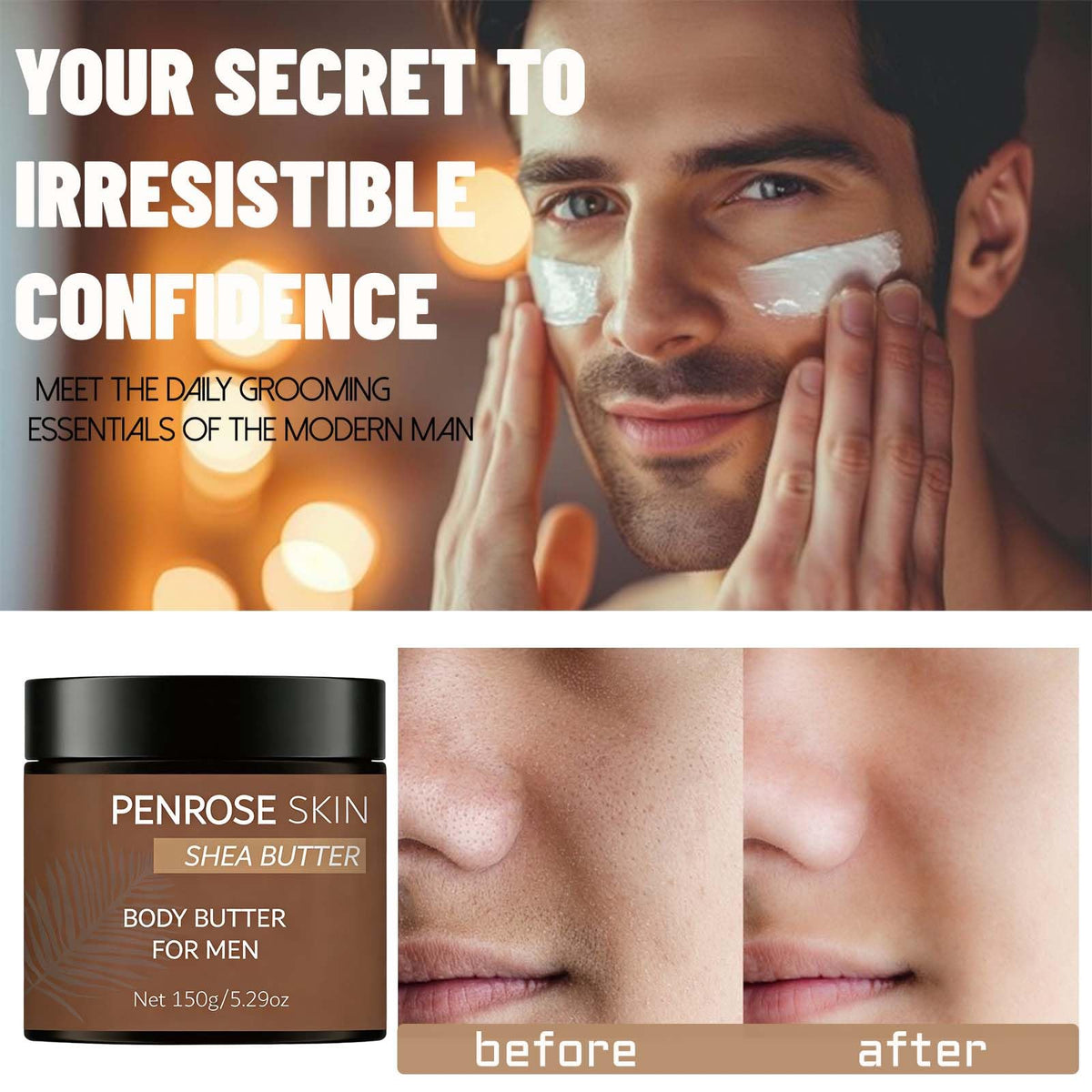 Penrose Skin jar next to common items illustrating product size
