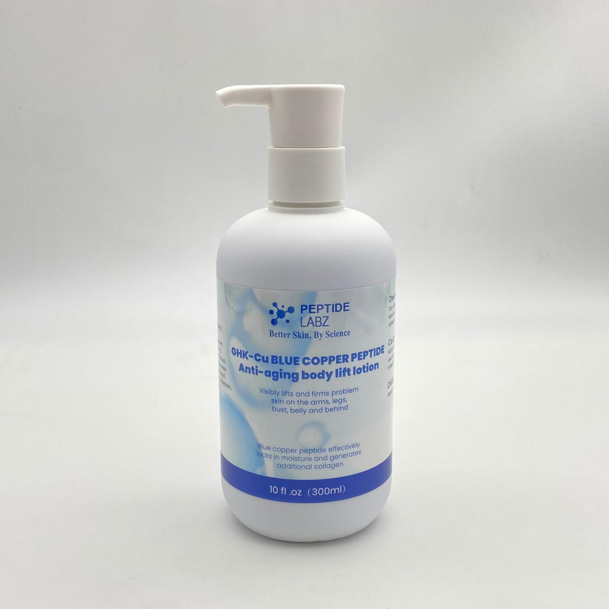PeptideLabz lotion on bathroom shelf staged in lifestyle setting for daily use