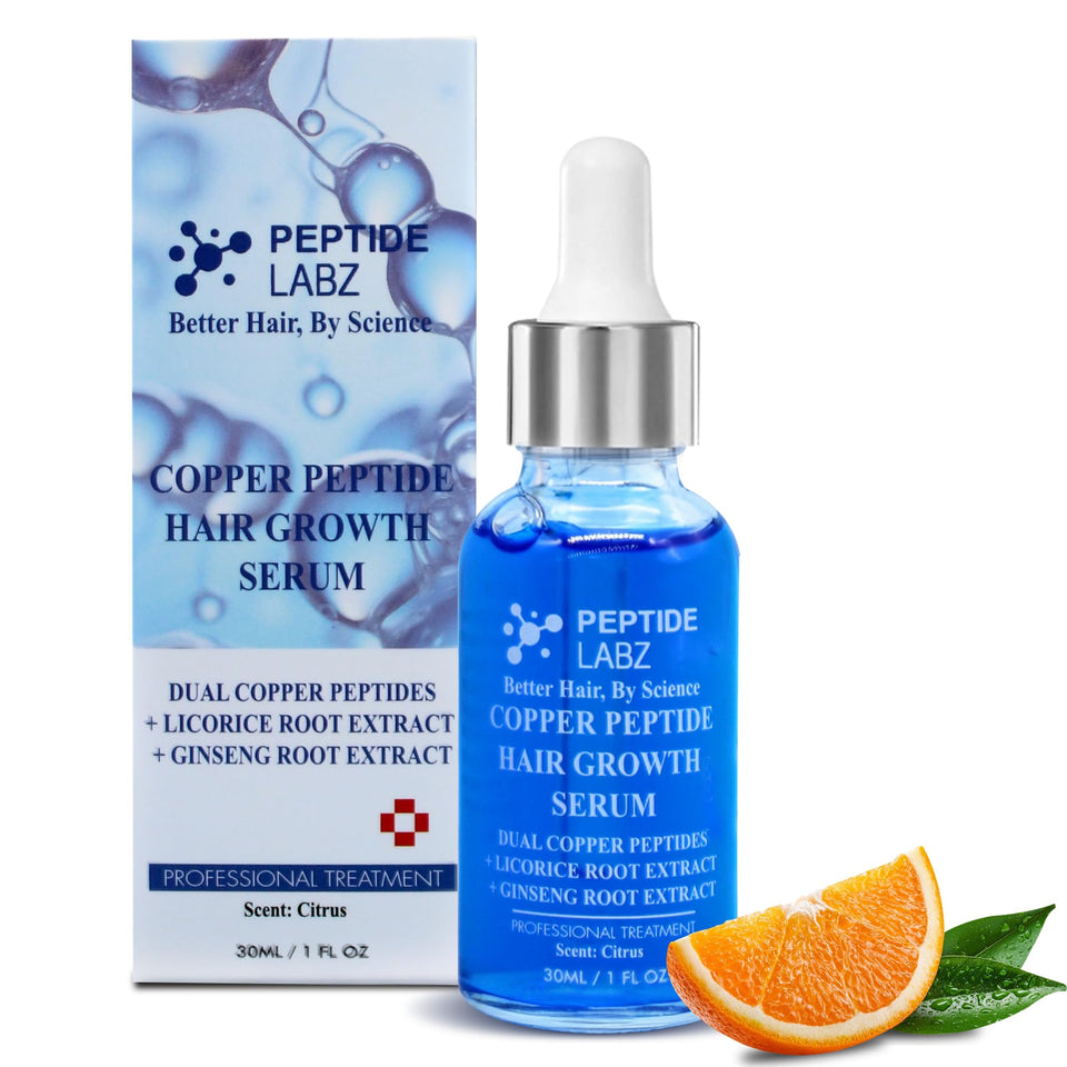 PeptideLabz front bottle showing product label and citrus scent benefits