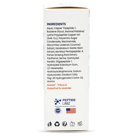 PeptideLabz ingredients display with licorice, ginseng, and aloe for soothing benefit