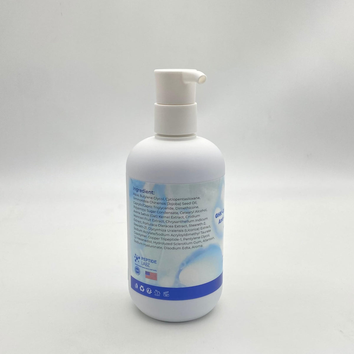 PeptideLabz 10 fl oz bottle held in hand for scale and travel-friendly size