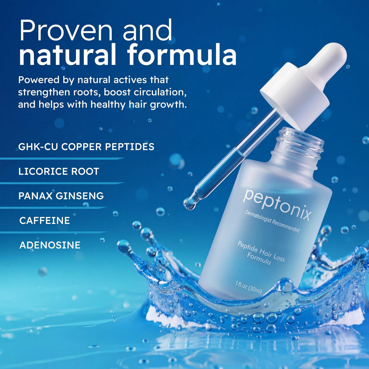 Applying Peptonix to scalp demonstrating targeted application benefit