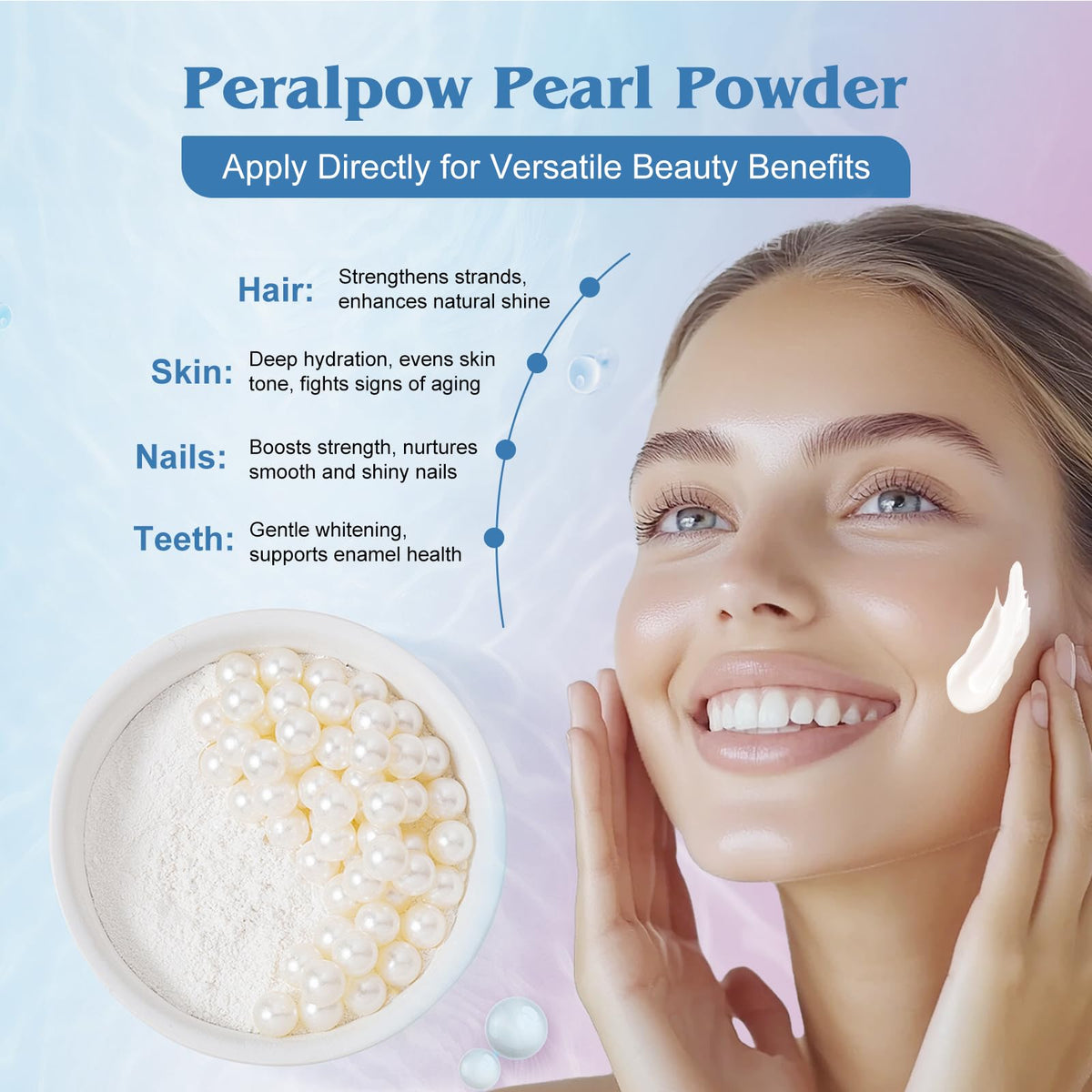 Peralpow applied to nails and cuticles, brand supporting stronger-looking nails
