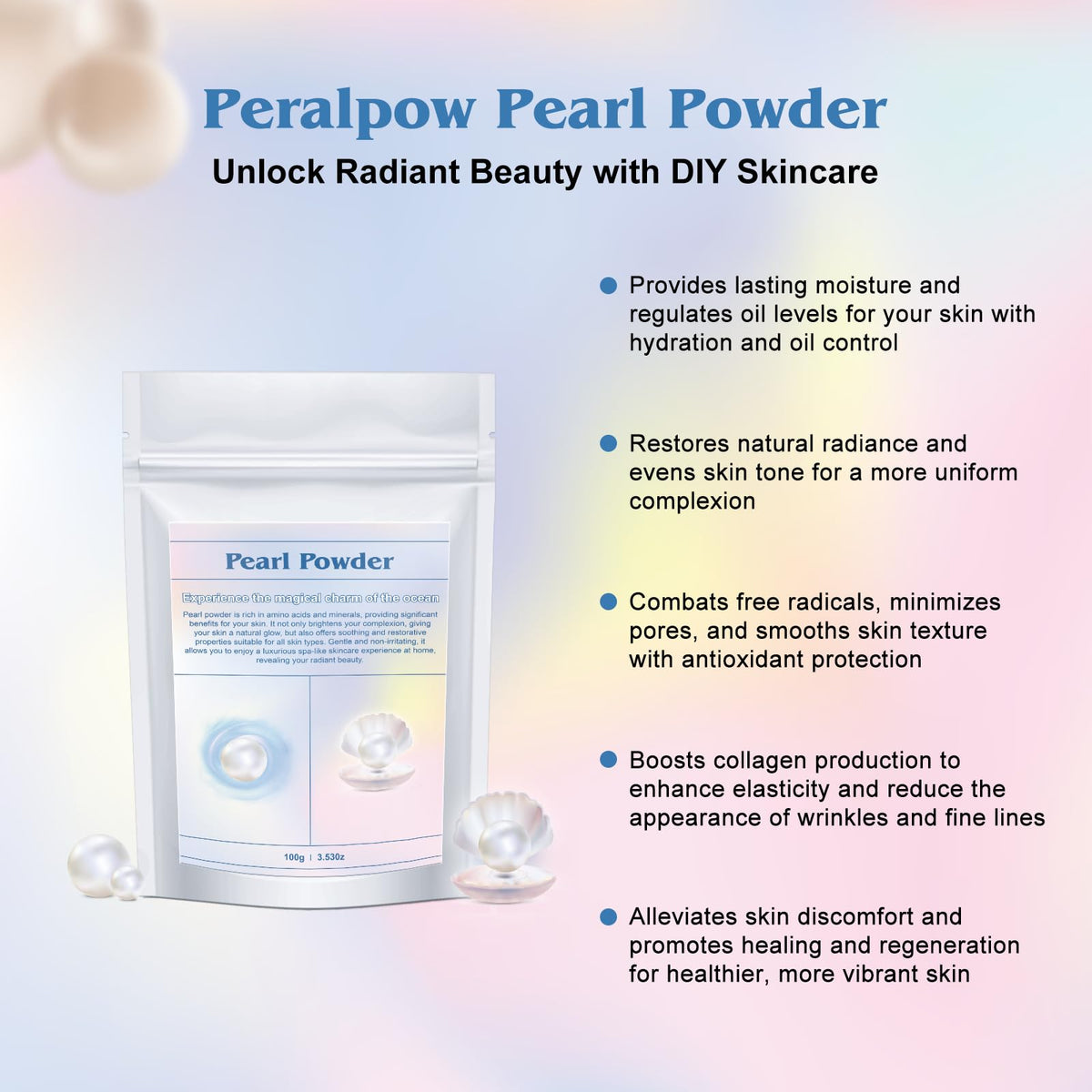 Peralpow powder close-up texture, highlighting brand and fine silky feel
