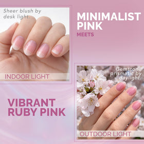 Perfect Formula lifestyle handshot wearing ruby pink coat for a refined, natural look