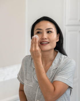Perfect Image pads on bathroom counter with skincare for tidy professional feel