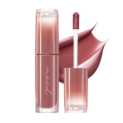 Peripera Ink Mood Glowy Tint front packaging showing rosy shade and sleek tube benefit visible color