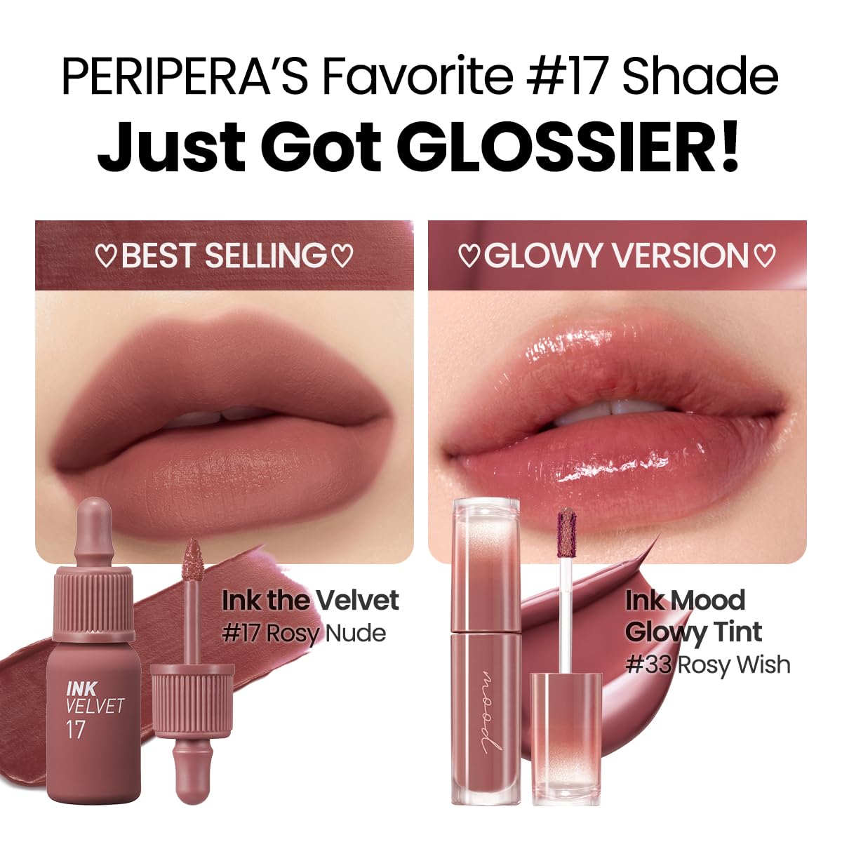 Peripera product texture swirl showing glossy formula and luminous finish benefit