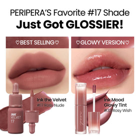 Peripera product texture swirl showing glossy formula and luminous finish benefit