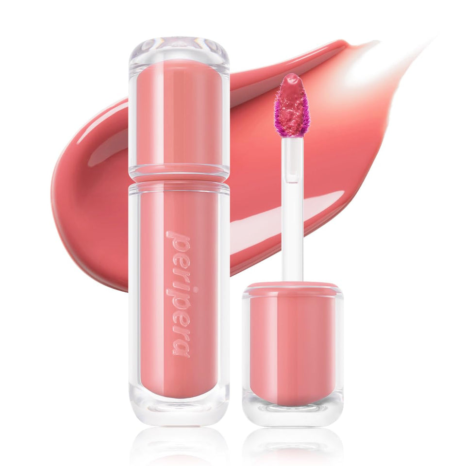 Peripera Mood Glowy Tint front view showing sleek tube and rosy shade benefits hydration