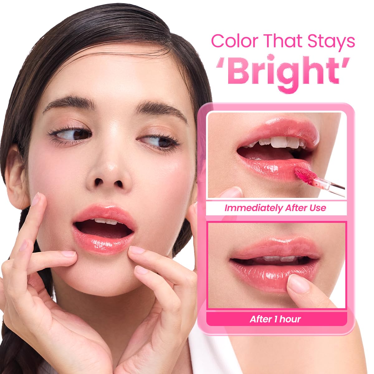 Peripera tint worn on lips in lifestyle scene for fresh dewy look