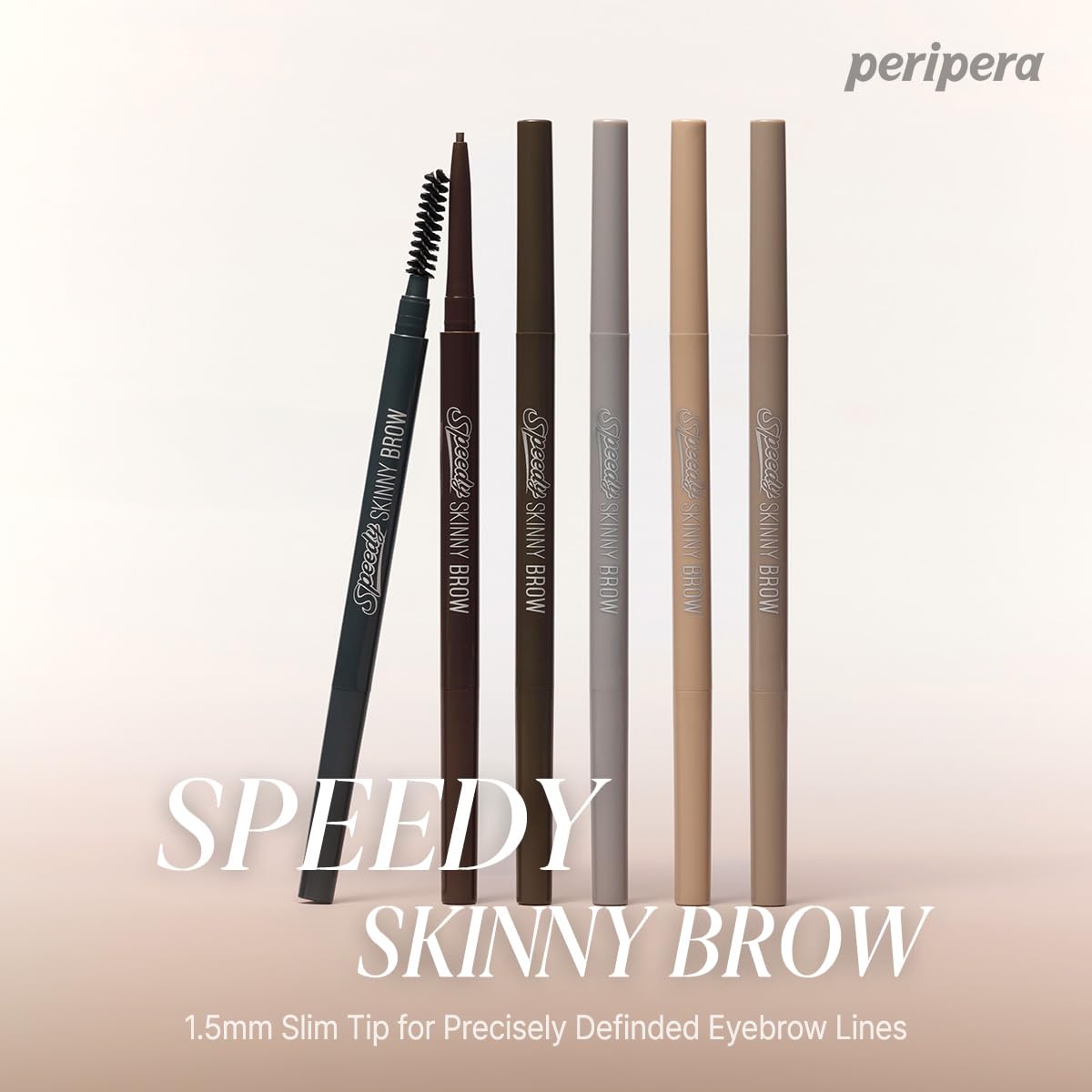 Peripera pencil 1.5mm tip close-up demonstrating fine hair-like stroke precision