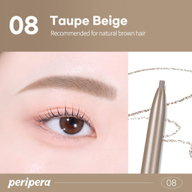 Peripera size comparison with coin showing compact travel-friendly pencil