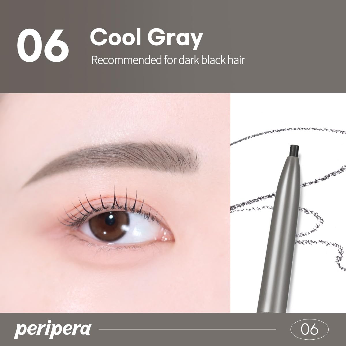 Peripera pencil beside coin showing compact size and travel-friendly convenience