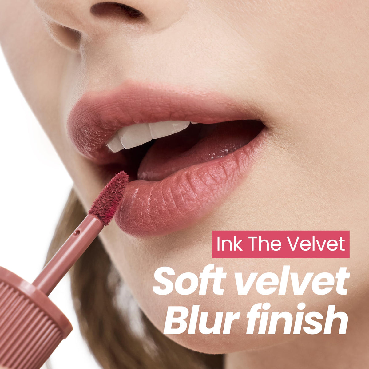 Peripera product texture close-up of mousse tint, shows creamy velvet finish