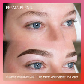 Perma Blend in-use during microblading demonstrating natural hair-stroke blending
