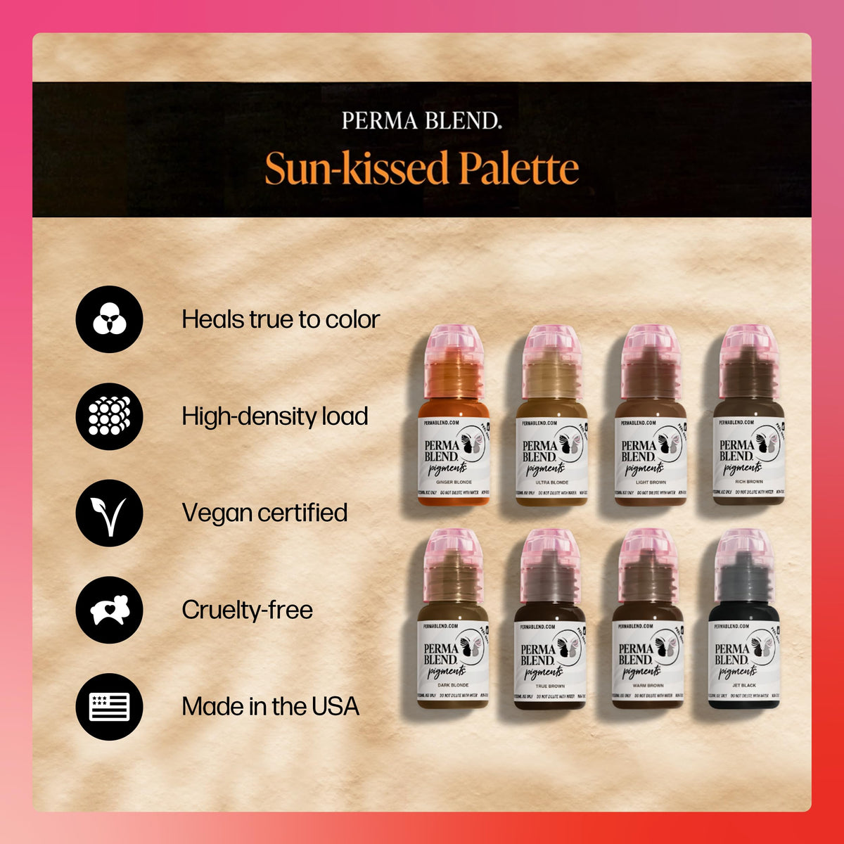 Perma Blend label close-up highlighting shade name and vegan formulation benefits