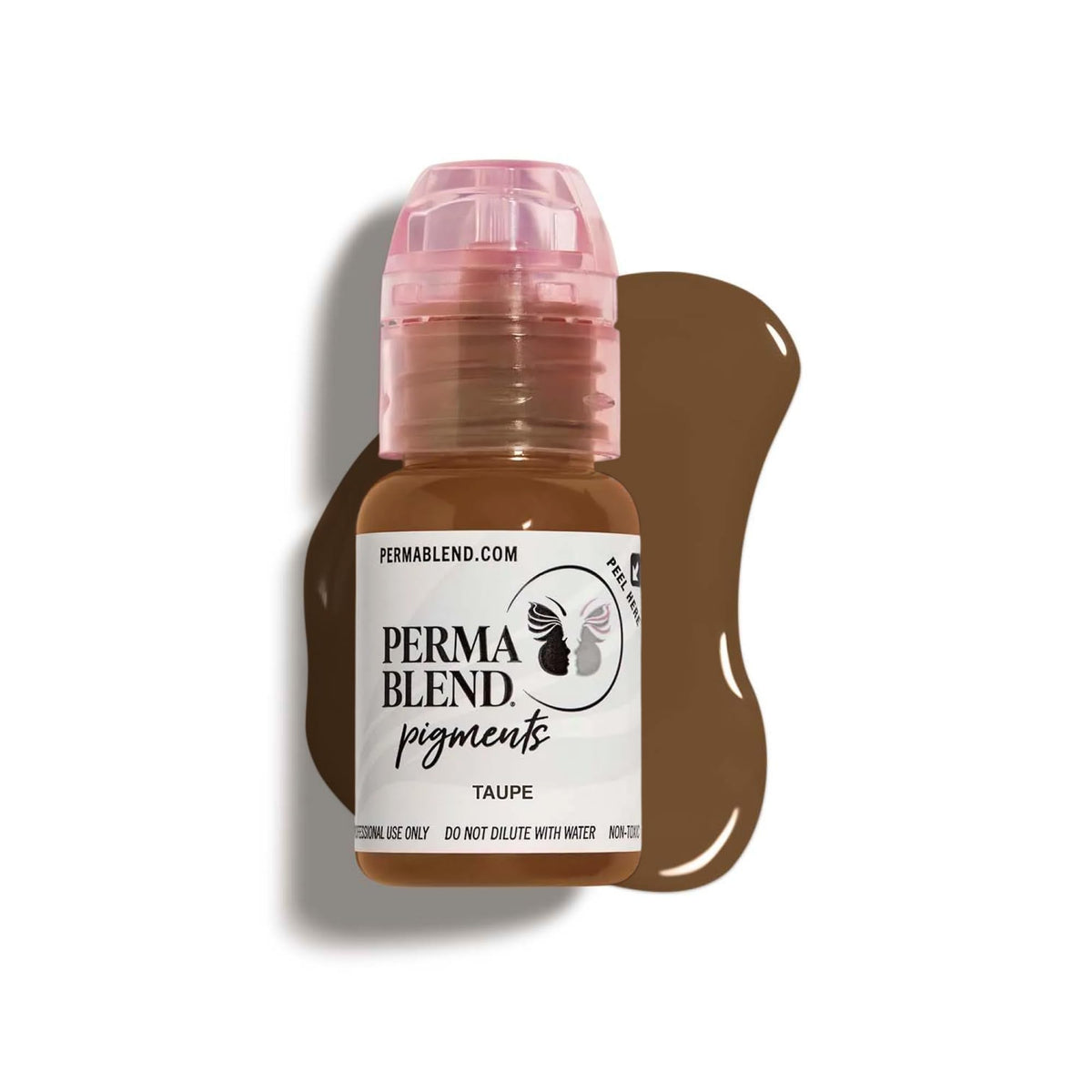 Perma Blend bottle front view showing clear taupe pigment benefit precise color
