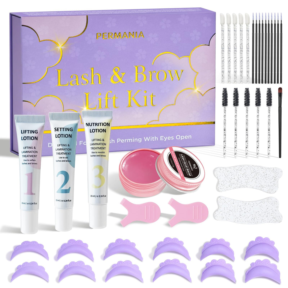 PERMANIA front packaging showing complete lash lift kit and clear instructions for ease