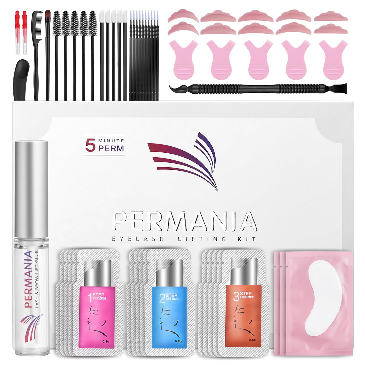 PERMANIA front packaging showing complete lash lift kit and benefits