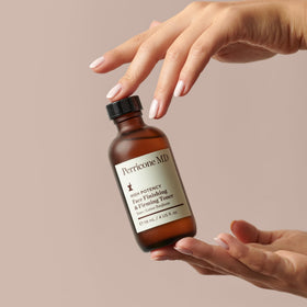Perricone MD toner on bathroom vanity showing daily routine convenience