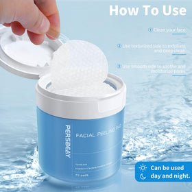 Model applying Persbeay pad to cheek demonstrating gentle exfoliation and smoother texture