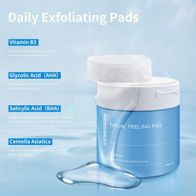 Persbeay pad saturated with exfoliating solution to deliver AHA and BHA benefits