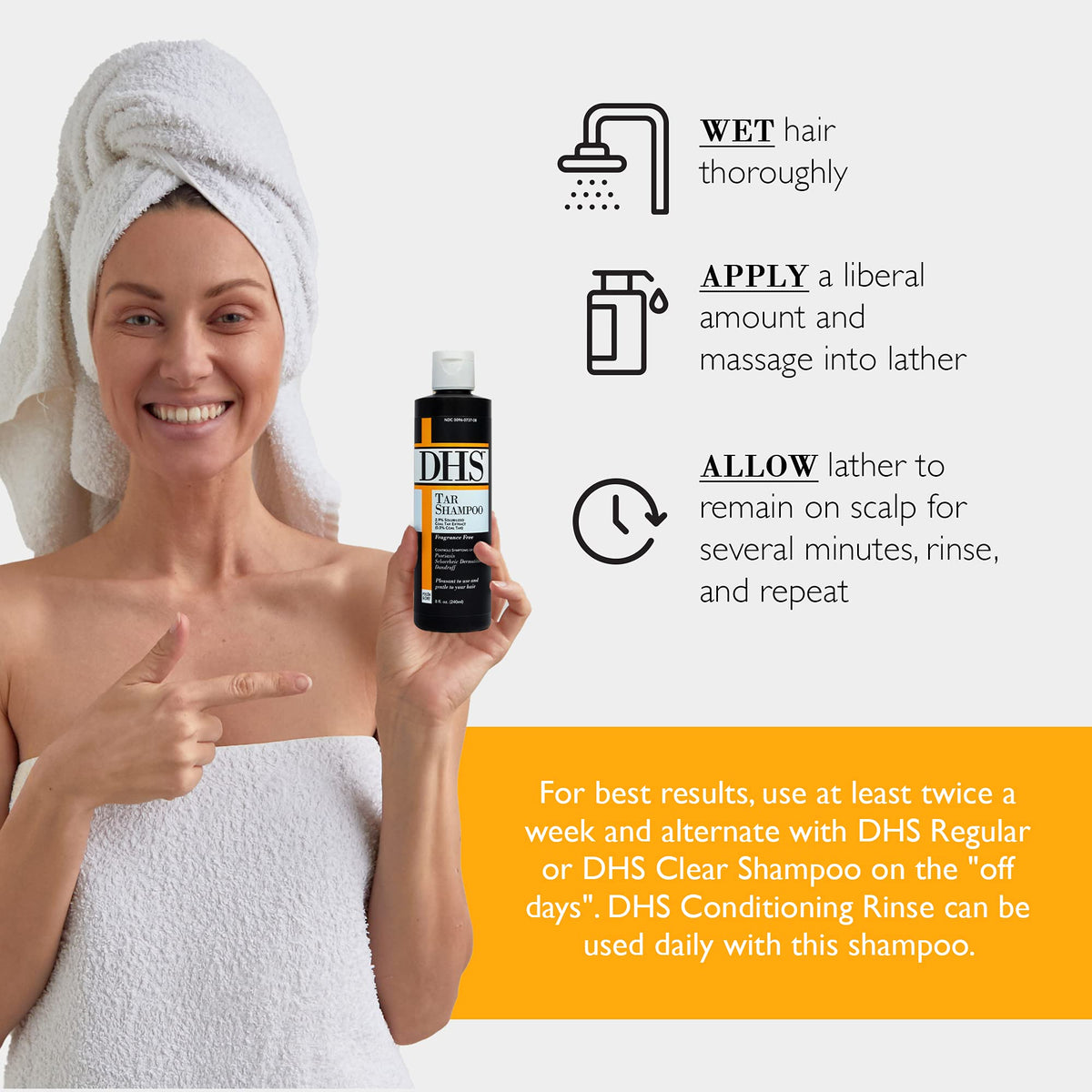 Person & Covey DHS Tar Shampoo back label displaying directions and ingredient information for safe use