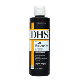 Person & Covey DHS Tar Shampoo front bottle shows clear product identity and travel size benefit