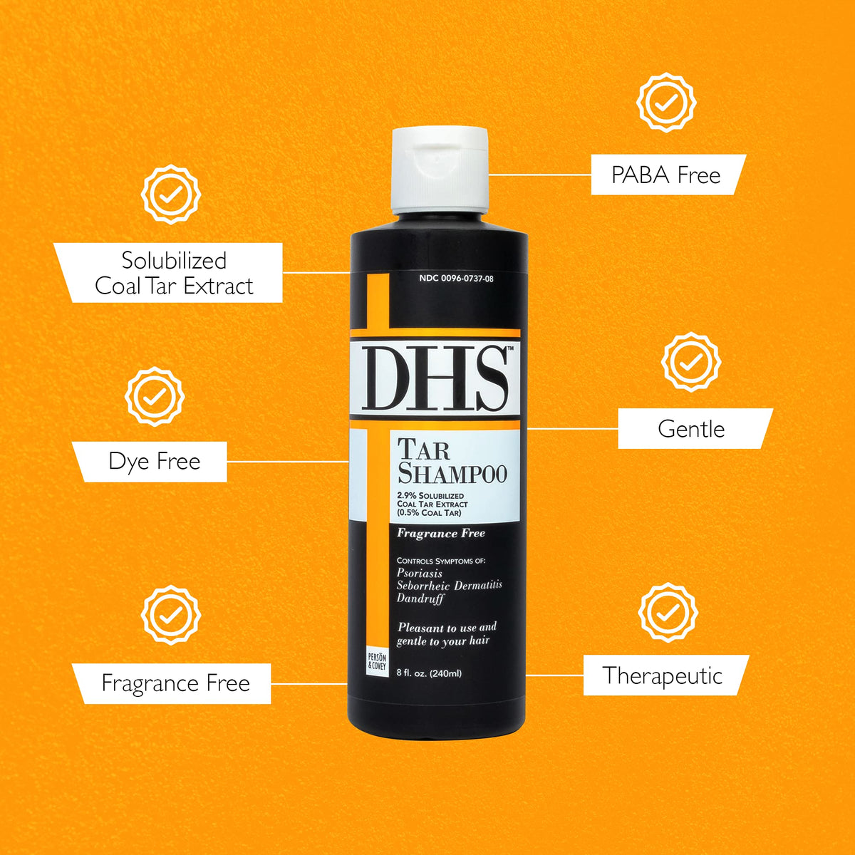 Person & Covey DHS Tar Shampoo being massaged into scalp showing flake removal benefit