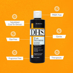 Person & Covey DHS Tar Shampoo being massaged into scalp showing flake removal benefit