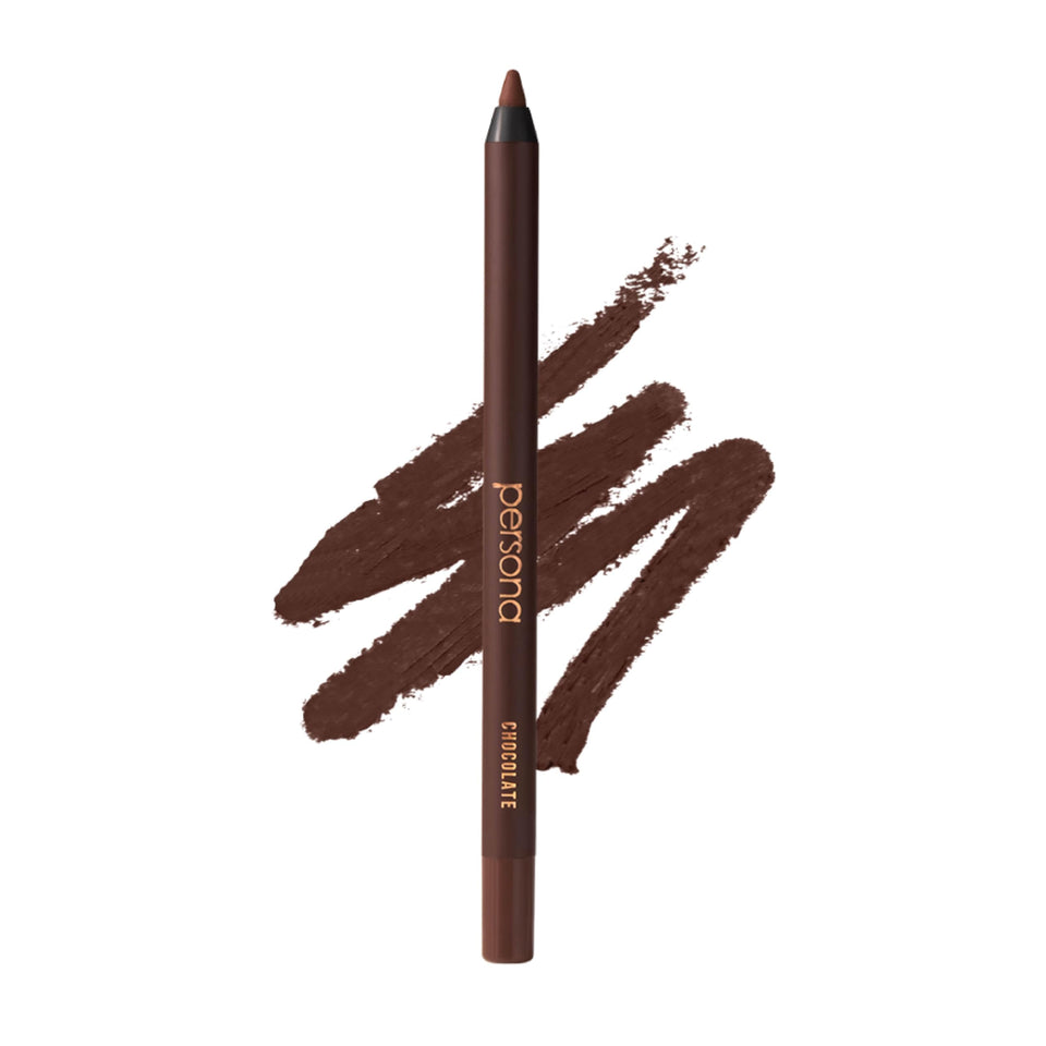 PERSONA chocolate pencil front packaging shows shade and benefit longwear