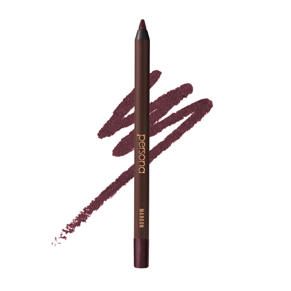 PERSONA maroon eyeliner front packaging showing sleek pencil and color benefits