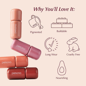 PERSONA Petal Cloudtint worn on lips in lifestyle scene for everyday look