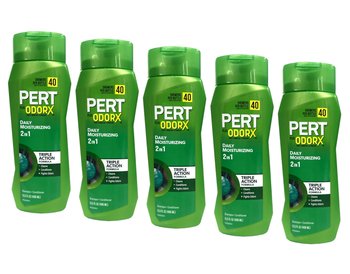 pert Plus front packaging showing five 13.5 oz bottles and convenience