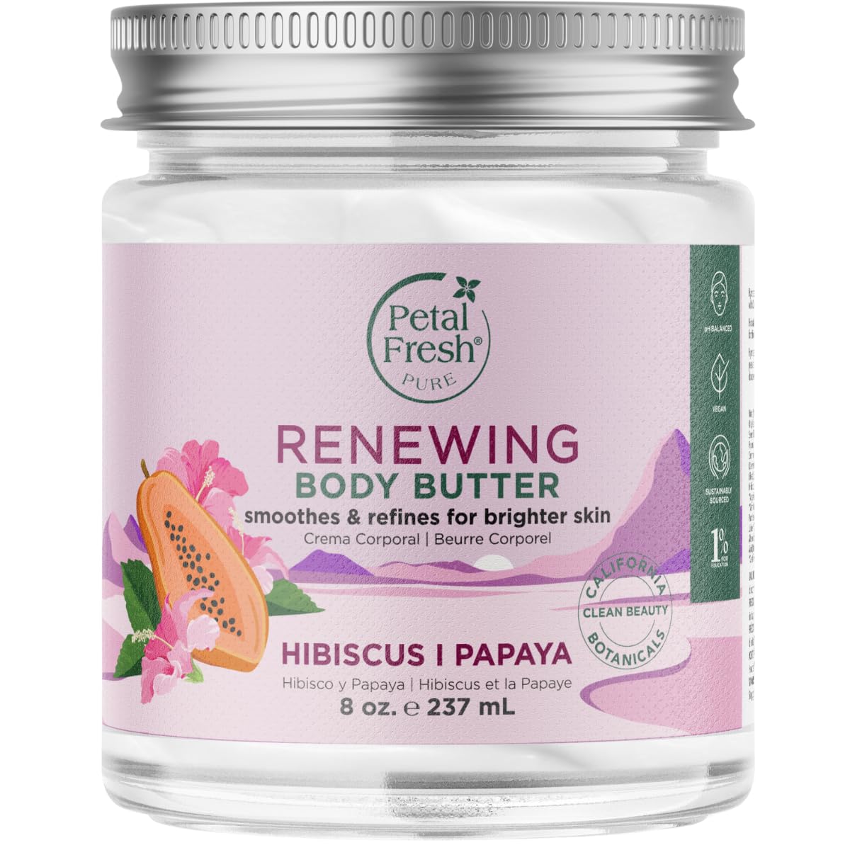 Petal Fresh front jars showing product and tropical scent benefits