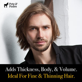 Pete & Pedro hair before and after using THICK showing added volume and natural finish